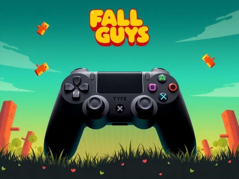 Comparison of Xbox, PlayStation, and Switch Pro Controllers set up for Fall Guys on a PC desk