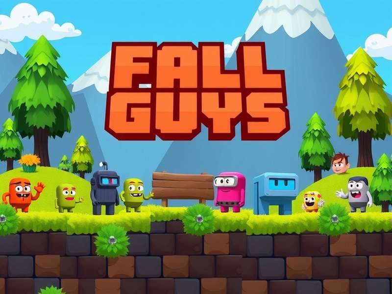 Fall Guys characters jumping in colorful game environment