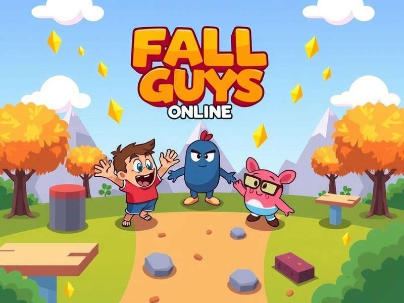 A vibrant crowd of Fall Guys characters racing through a colorful obstacle course