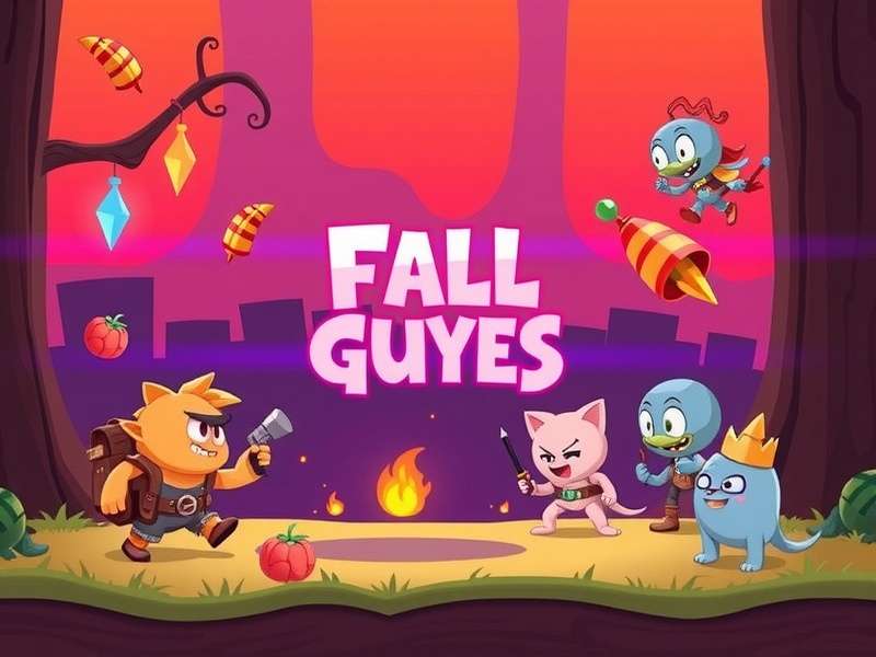 Fall Guys characters racing in a vibrant obstacle course