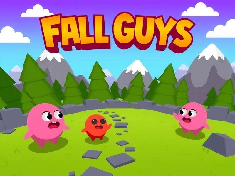 Colorful Fall Guys characters racing on a chaotic obstacle course