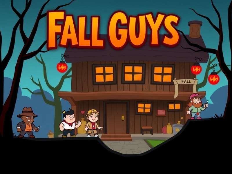 Colorful Fall Guys characters jumping in a chaotic race