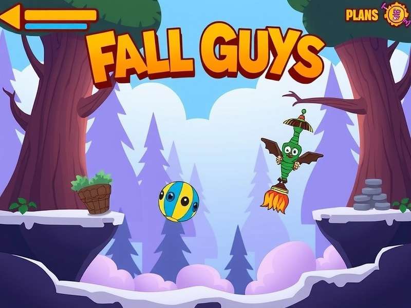 Colorful gaming setup with Fall Guys on screen