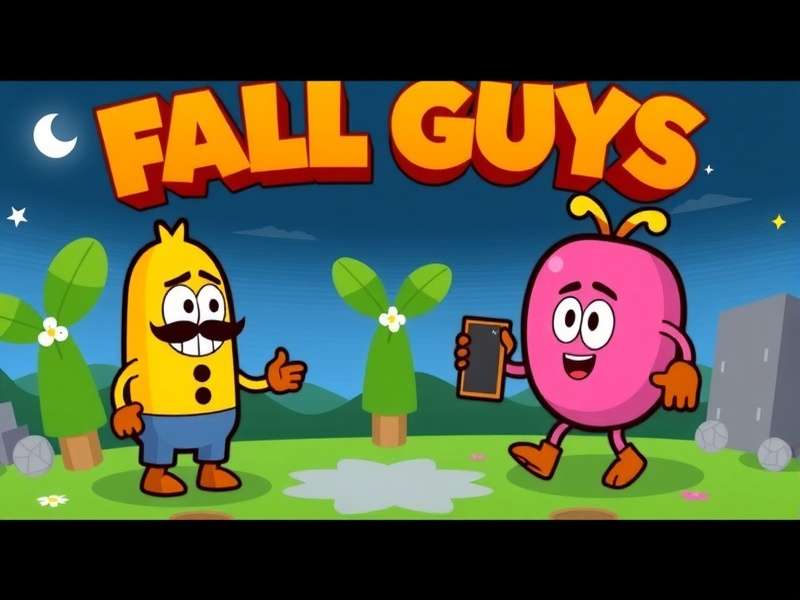 Fall Guys characters jumping and stumbling on a colorful Switch-themed obstacle course