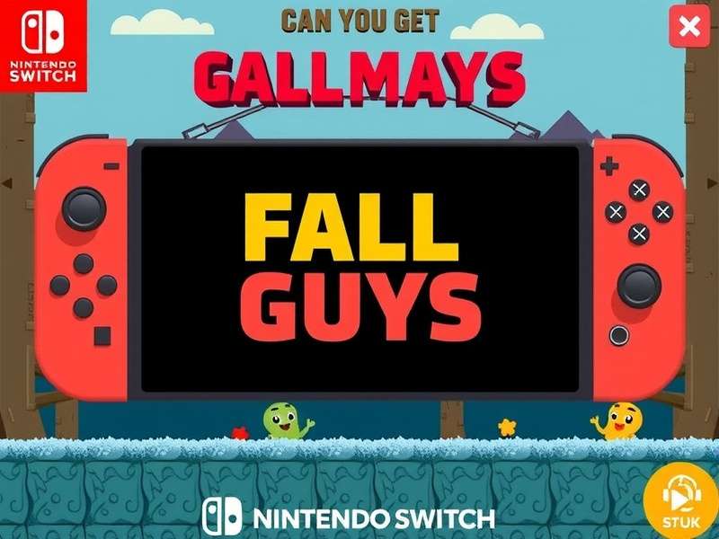 Fall Guys colorful characters and Nintendo Switch console side by side