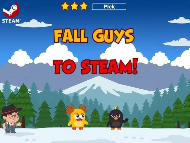 Fall Guys characters running on a Steam interface