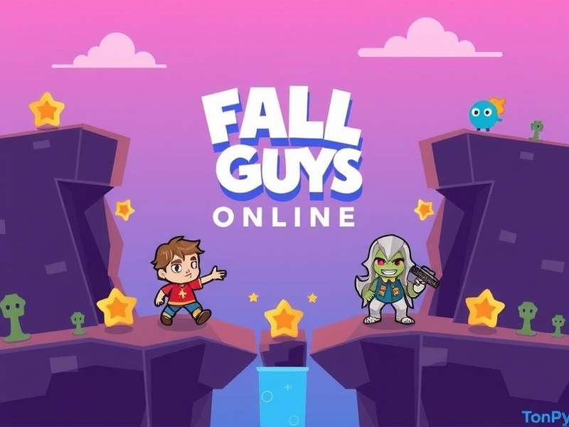 Colorful crowd of Fall Guys characters running in a chaotic race