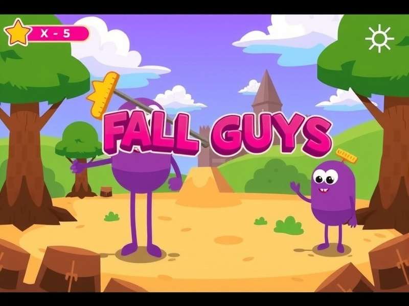 Colorful Fall Guys characters racing on a vibrant obstacle course