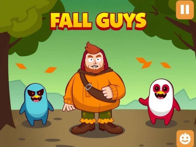 A vibrant collage of Fall Guys characters in various colorful costumes