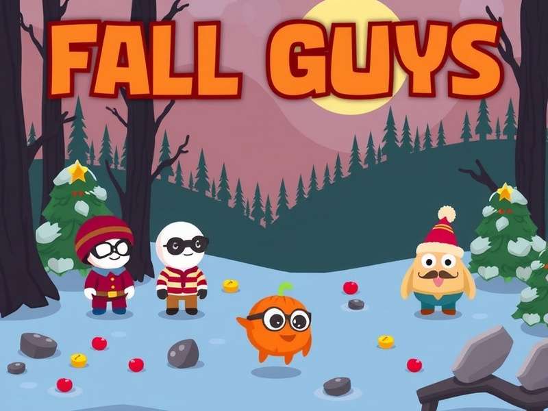 Fall Guys game banner showing colorful bean characters on a obstacle course